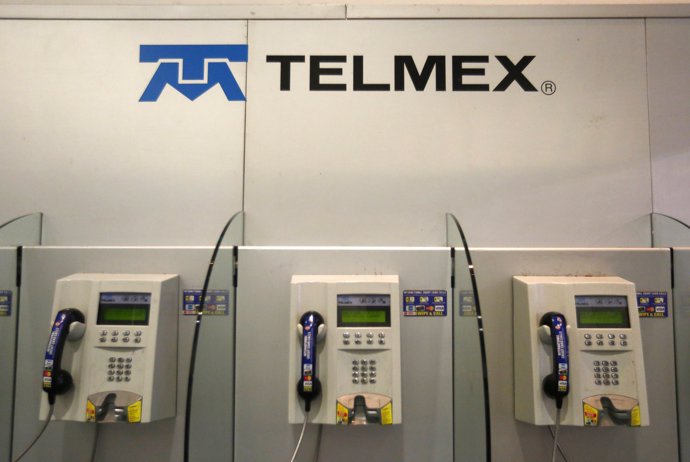 The logo of Mexican telephone company Telmex is seen in Mexico City February 17,