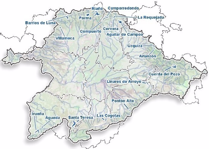 Mapa de ubicación de los embalses de la cuenca del Duero