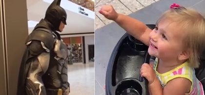 La adorable confusión de una niña que cree que una estatua de Batman es su  padre