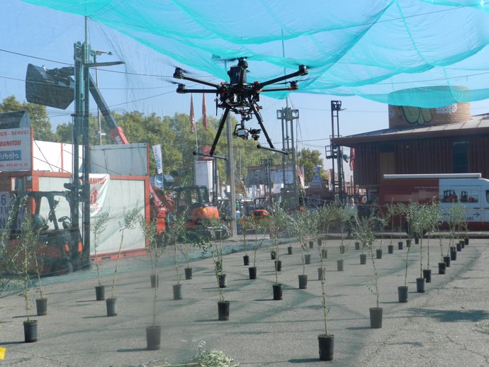 Un dron fent un vol de demostració en la fira de Sant Miquel