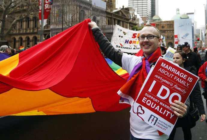 Manifestantes a favor del matrimonio homosexual en Sídney, una imagen de archivo