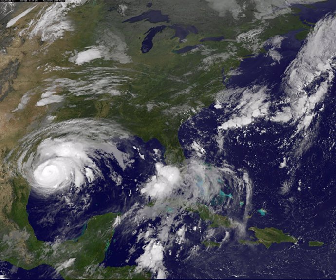 Imagen por satélite del Huracán Harvey el 25 de agosto de 2017