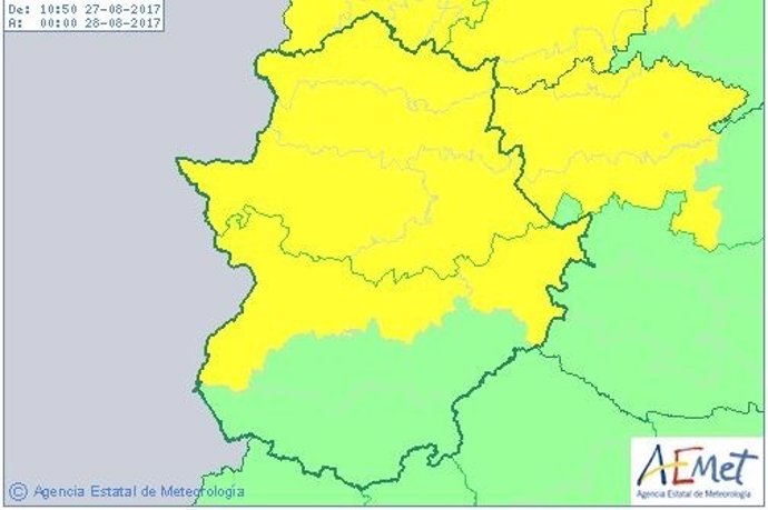 Avisos por lluvias y tormentas en Extremadura