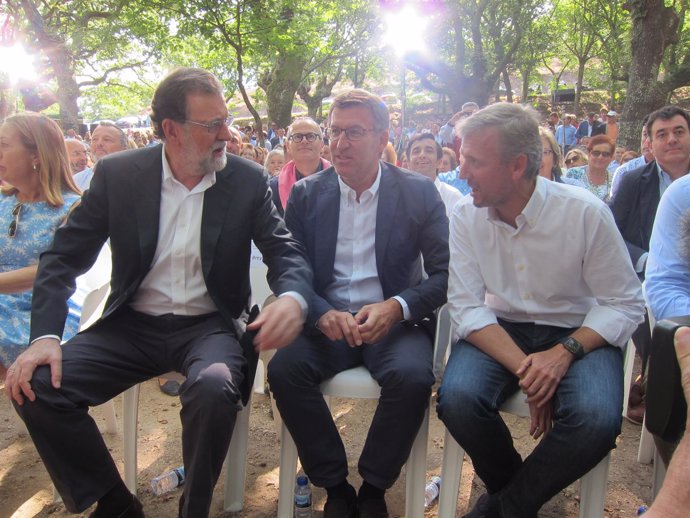 Mariano Rajoy, Alberto Núñez Feijóo y Alfonso Rueda, de izquierda a derecha
