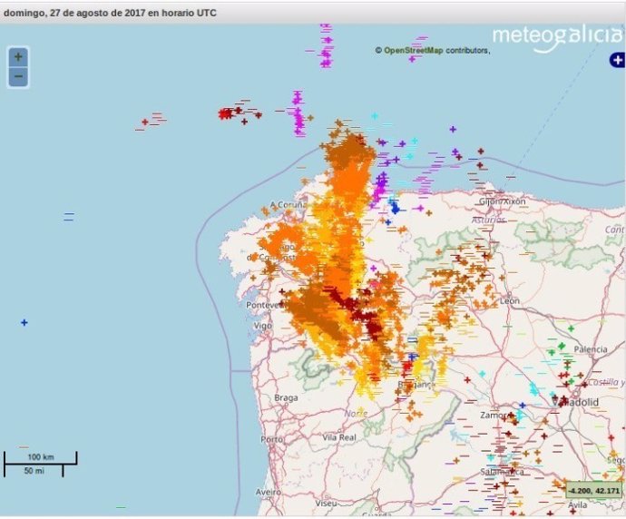 Rayos en Galicia el 27 de agosto de 2017