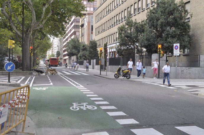 El primer tramo del carril bici del paseo Sagasta ya está abierto. 