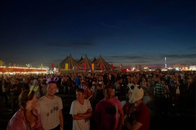 General views of the 2017 Reading Festival at sunset on the last night of the fe