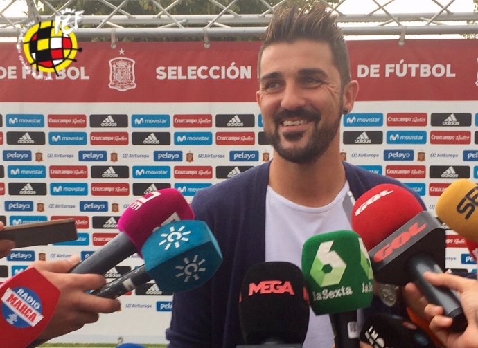 David Villa a su llegada a la concentración de la selección española 