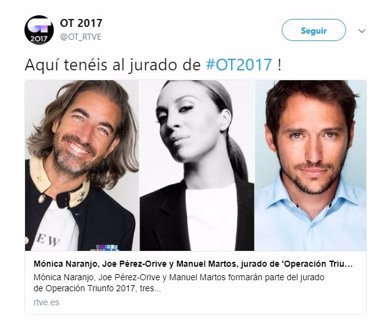 Mónica Naranjo, Joe Pérez-Orive y Manuel Martos, jurado de Operación Triunfo