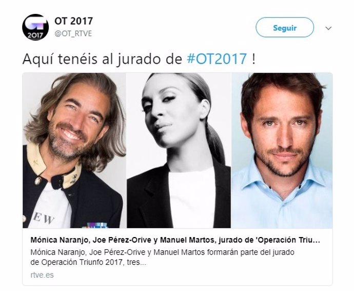Jurado de OT: Mónica Naranjo, Manuel Martos y Joe Pérez-Orive