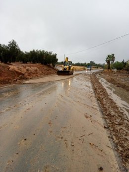 Carretera afectada por las intensas lluvias en  Málaga 