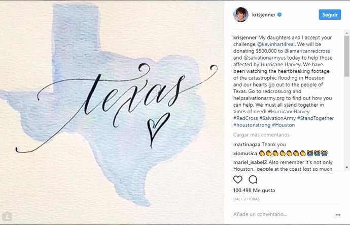 Publicación del Instagram de Kris Jenner