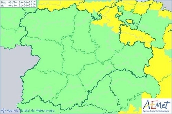 Gráfico de la Aemet sobre la previsión de tormentas en CyL