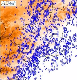 Mapa con las zonas en las que se registraron caídas de rayos en la Región