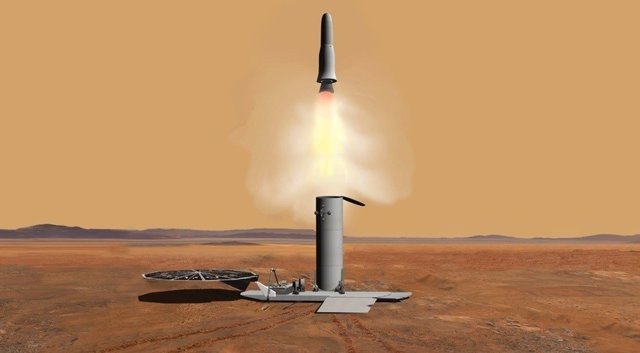 Cohete despegando de Marte