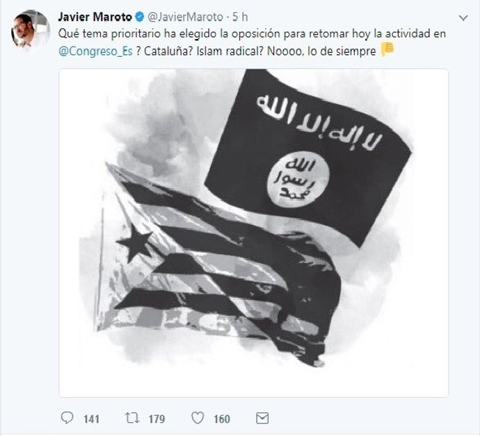 Tuit de Maroto con la bandera de DAESH y la estelada