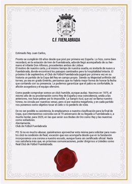 El CF Fuenlabrada invita al Rey Juan Carlos a la Copa