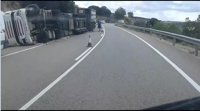El vuelco de un camión cargado de cerdos condiciona el tráfico en la N-420 en Fuentes