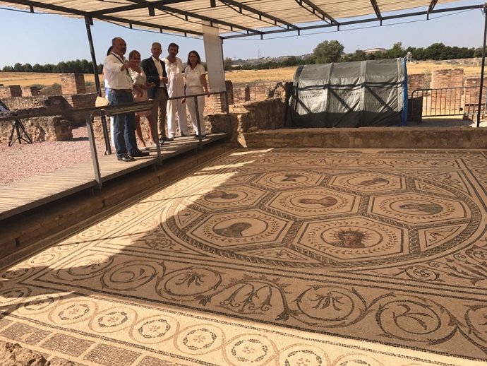 Miguel Ángel Vázquez visita uno de los mosaicos de Itálica