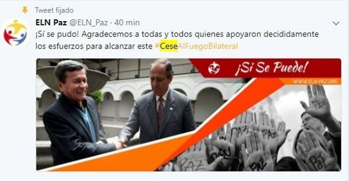 Anunci de l'acord d'alto el foc entre l'ELN i el Govern colombià