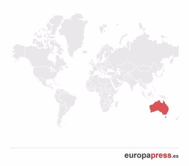 Mapamundi con Australia en rojo