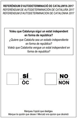 Papeleta referéndum 1-O publicada  en el DOGC