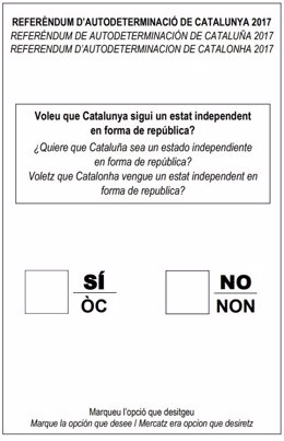 Papeleta referéndum 1-O publicada  en el DOGC