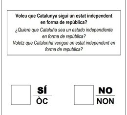 Papereta referèndum 1-O publicada  en el DOGC