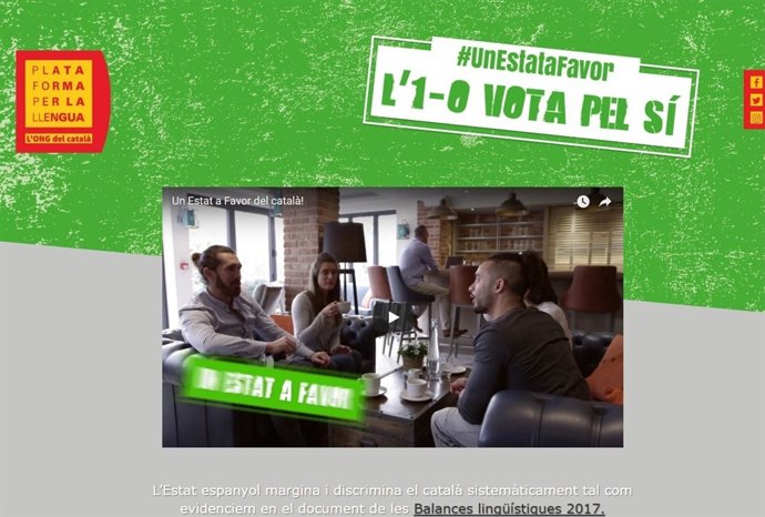 Web de Plataforma per la Llengua 'Un estat a favor'