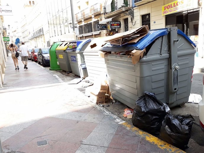Contenedores repletos frente al Ayuntamiento