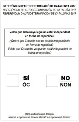 Papereta referèndum 1-O publicada al DOGC