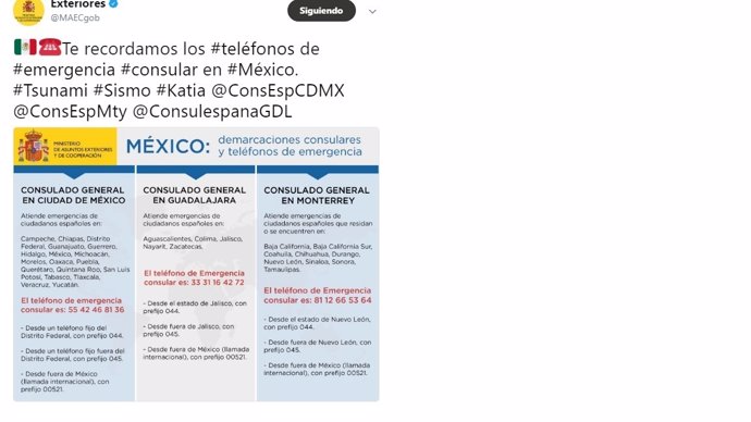 Teléfonos de emergencia consular de España en México
