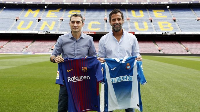 Ernesro Valverde (Barcelona) y Quique Sánchez Flores (Espanyol)
