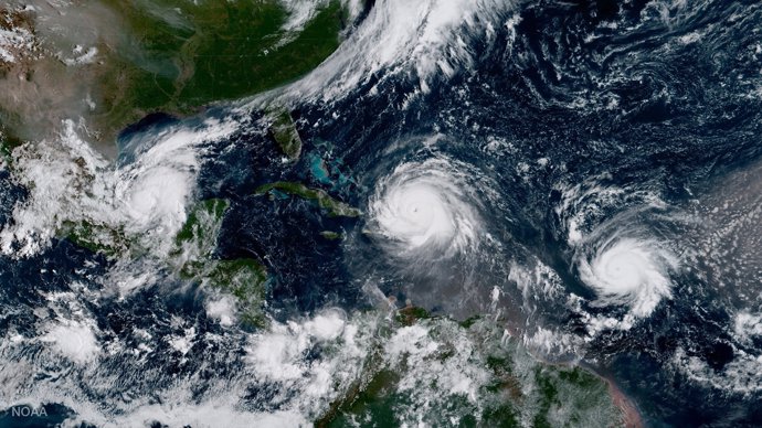Imágen de satélite de los huracanes 'Katia', 'Irma' y 'Jose'
