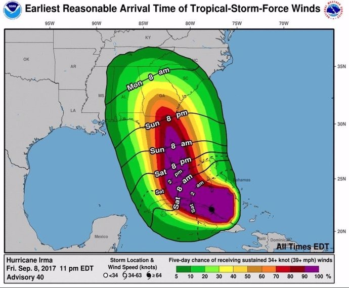 Trayectoria prevista del huracán 'Irma'