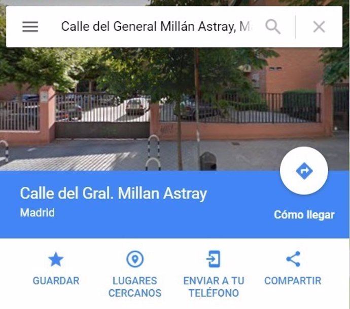 Pantallazo Millán Astray Google