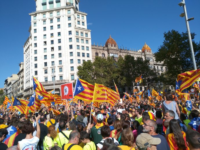 Senyeres i estelades a la manifestació de la Diada 