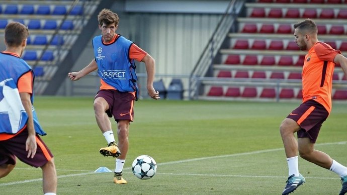 Sergi Roberto en un entrenament del Barça