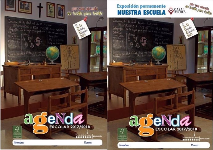Portada inicial (izda.) y modificada (dcha.) de la agenda escolar
