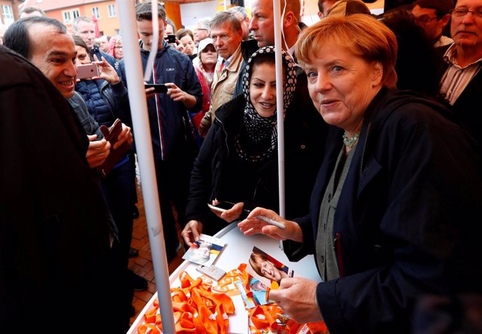 Angela Merkel en un acto de campaña