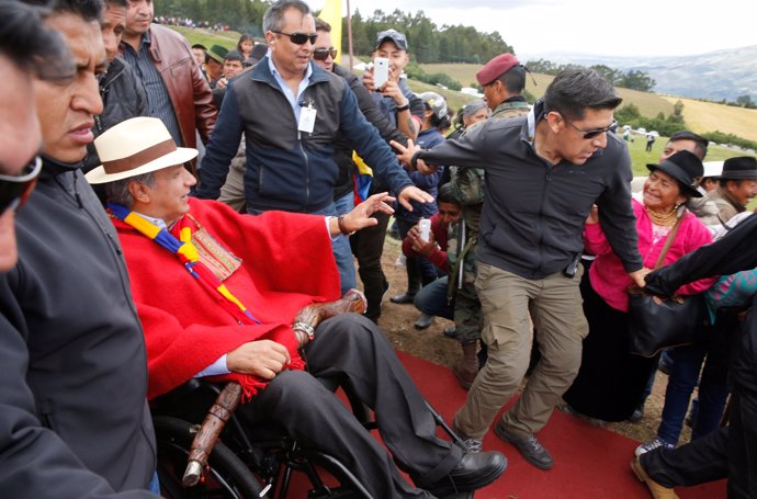 Ecuador's President Lenin Moreno leaves after attending a traditional ceremony i