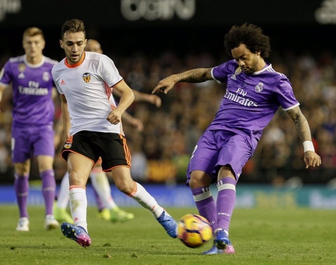 Marcelo en el partido ante el Valencia