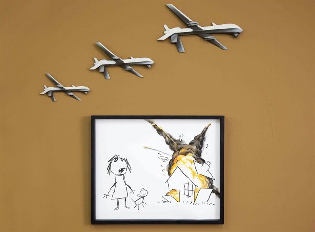 Dibujo de drones del artista conocido como Banksy