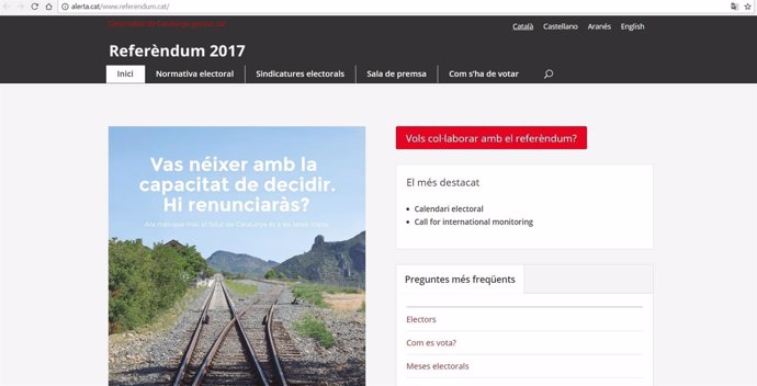Captura de pantalla de la réplica de la web del referéndum.
