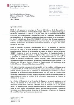 Carta del vicept. O. Junqueras al ministre C. Montoro