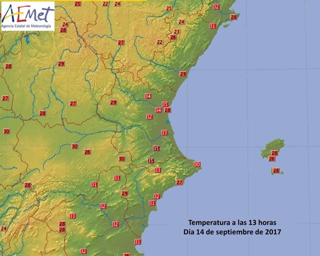 Temperaturas de este jueves en la Comunitat Valenciana