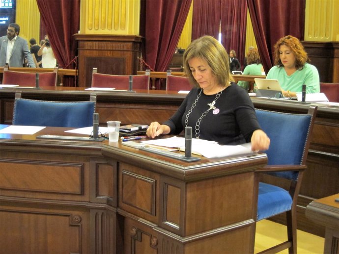 La consellera de Cultura, Fanny Tur, momentos antes del pleno del Parlament