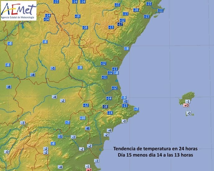 Mapa de la bajada de temperaturas