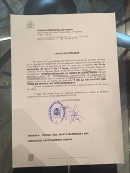 Citación de Fiscalía a la alcaldesa de Girona, Marta Madrenas