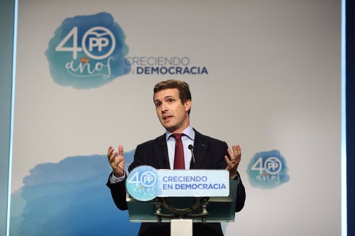 Rueda de prensa de Pablo Casado en la sede del PP